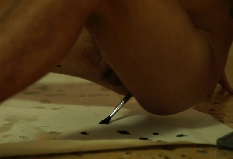 Greek Artist Paints with Brush in his Butt