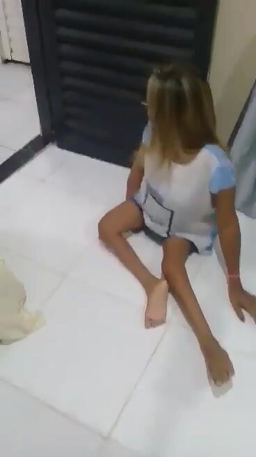 disabled girl crawl on the ground