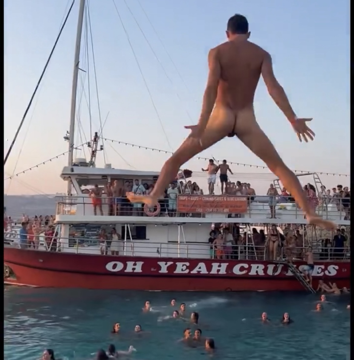 Hot straight guys jumping naked from a boat