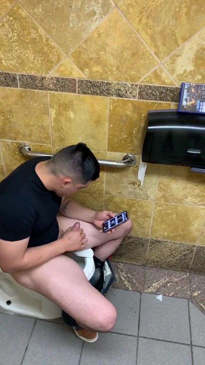 STROKING HIS COCK IN THE TOILET 6