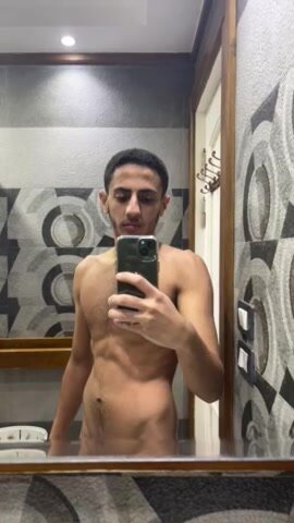 Cute hung latin plays with his dick infront of mirror
