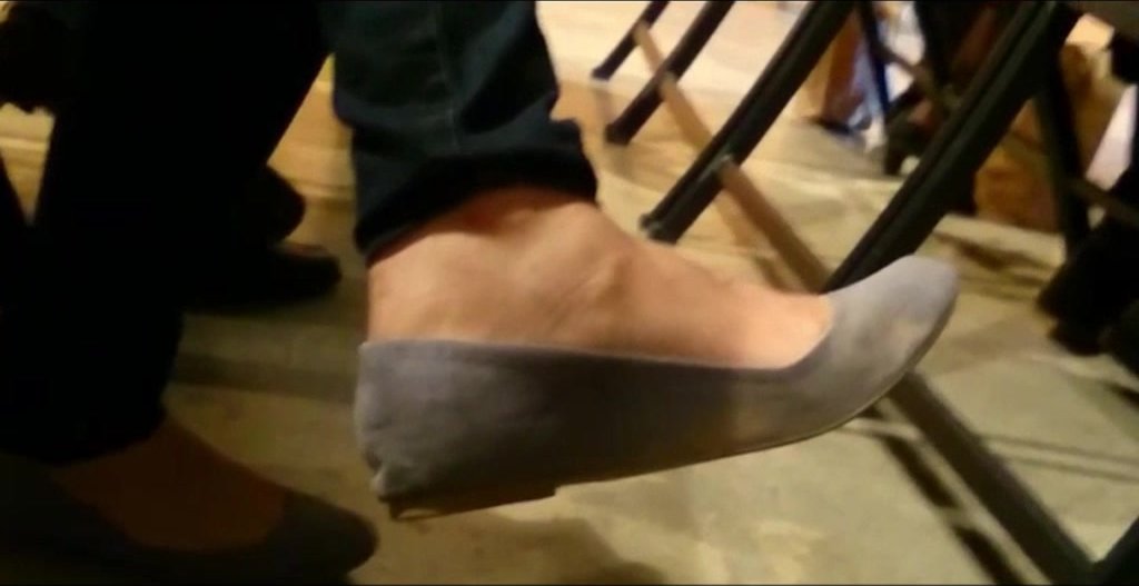 Candid Mature Shoeplay in Gray Flats in Public