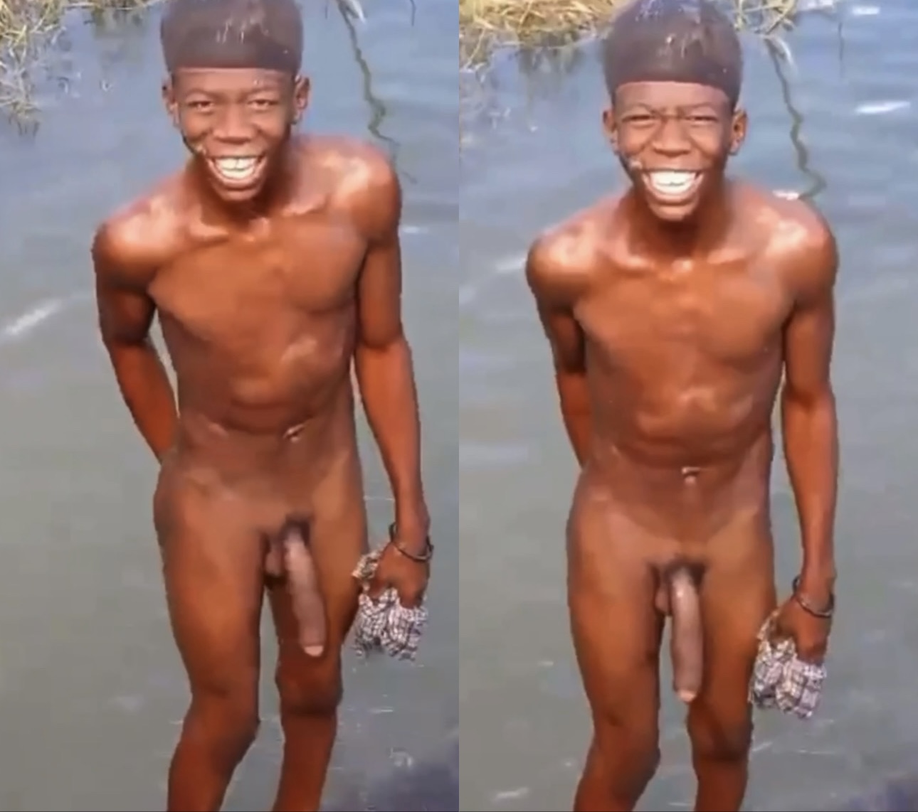 *HUNG* Haitian teen bathes in river