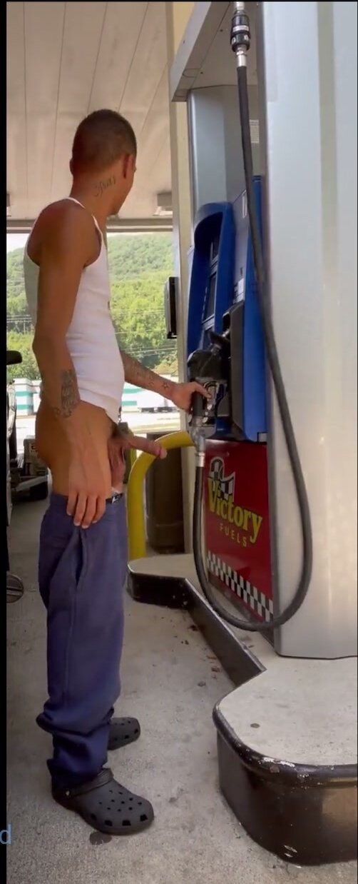 Young Latino Stud Pumps Gas w/ His *HARD* Dick Out!