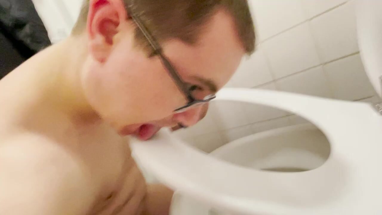 Horny subboi  licks his toilet