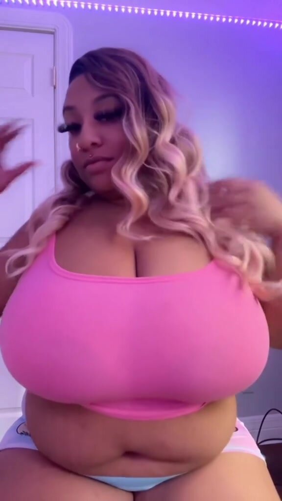 Thick Busty Ebony BBW showing off belly and boobs
