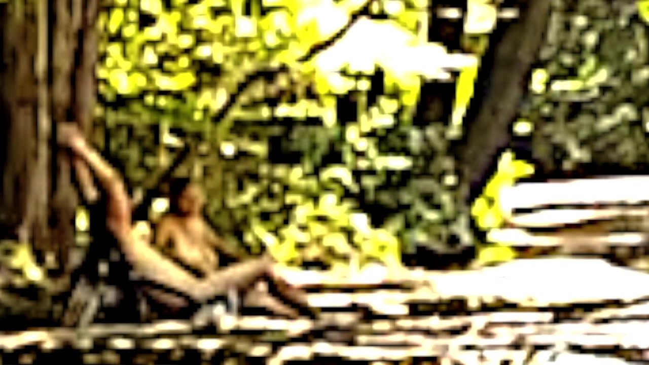 Nudist woman with giant tits at outdoor swimming hole