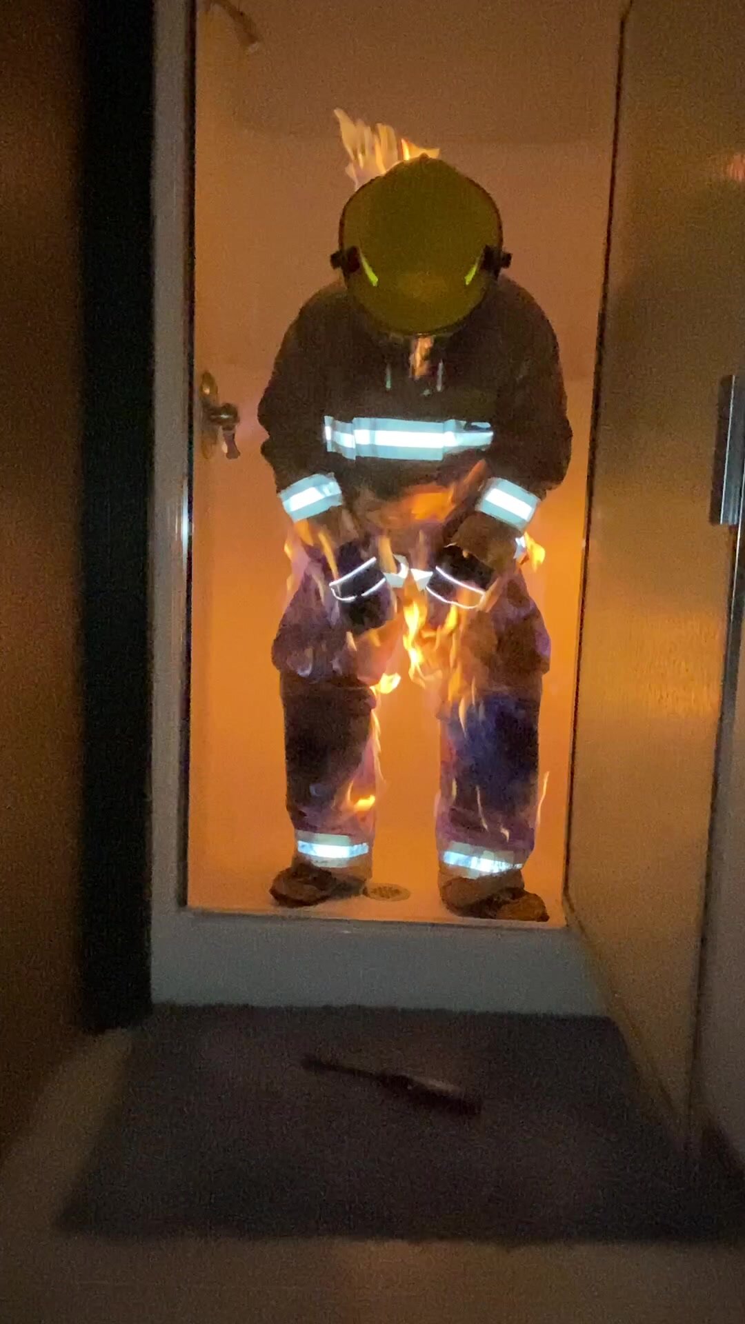 Firefighter on fire in gear