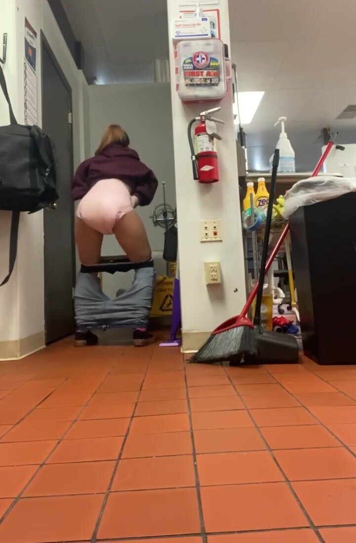 Having fun in a diaper at work..