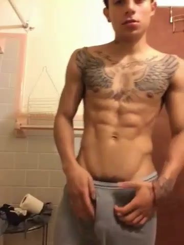Horny erect uncut boxer leaks precum on his underwear