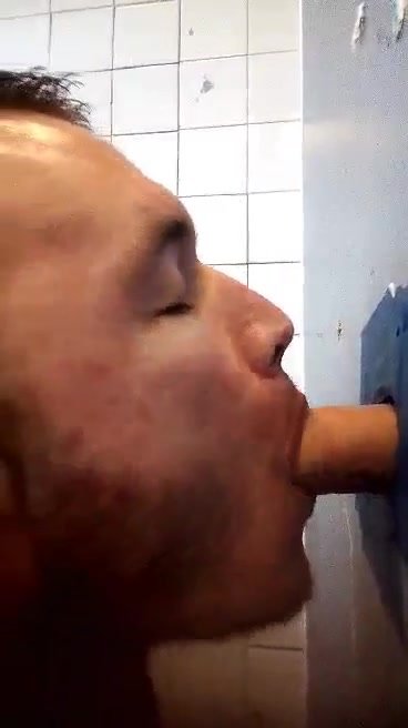 Scruffy guy sucks at public restroom gh