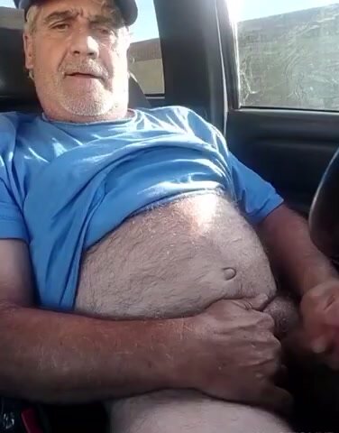 Handsome dad cums in car