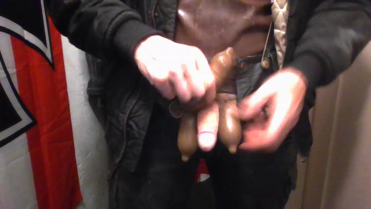 rubber gay play with 3 shitcondoms and his dick