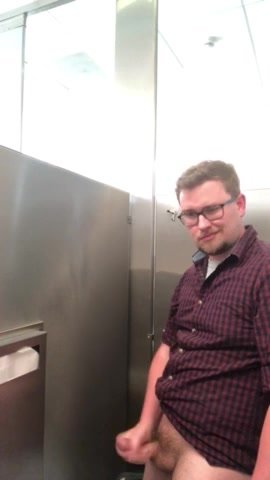Sexy Young otter is cumming quick in public restroom