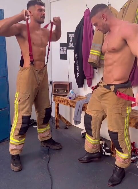 Happy Muscled Firefighters
