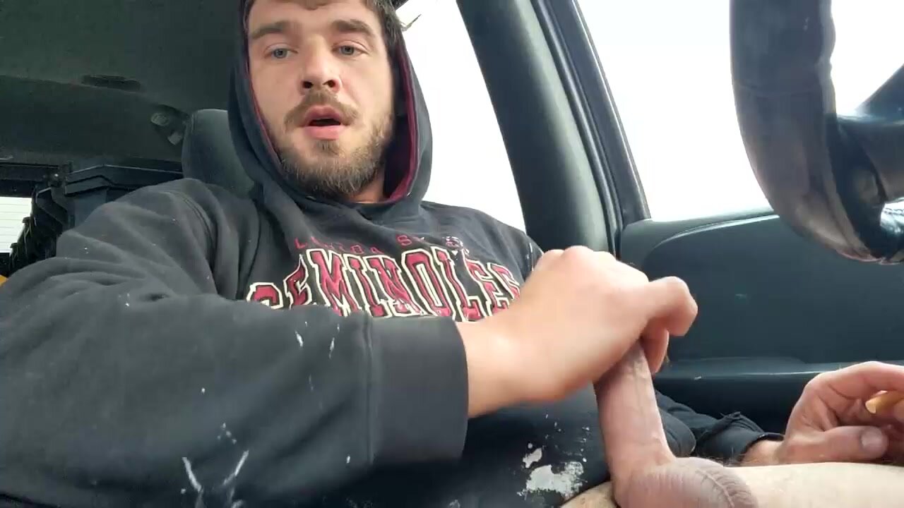 Guy Smokes And Cums In His Car