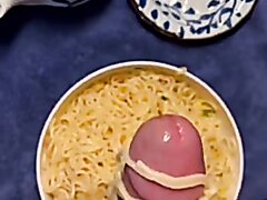 Noodles taste better with hot cum from large uncut cock