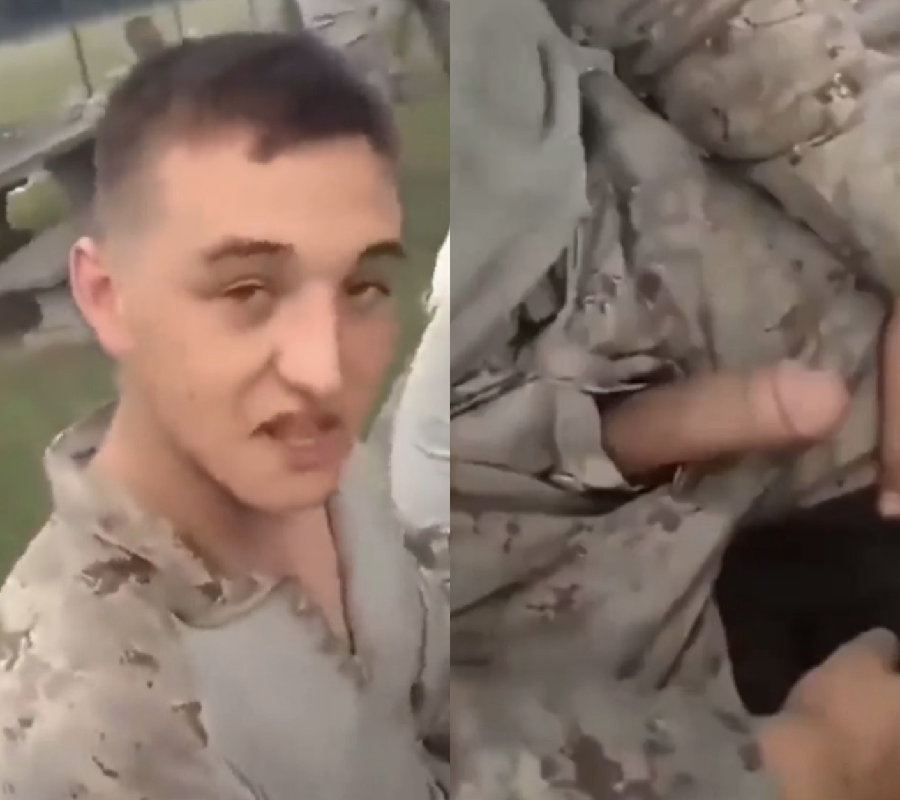 Naughty *SOLDIER* flashes his cock