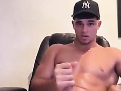 Hot muscle strokes his Cock