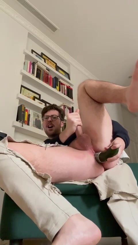 Spanish guy fucks his ass with a zucchini and cums hard