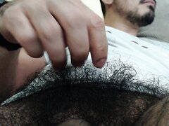 Hot Hairy Guy Plays With His Pubes And Uncut Cock