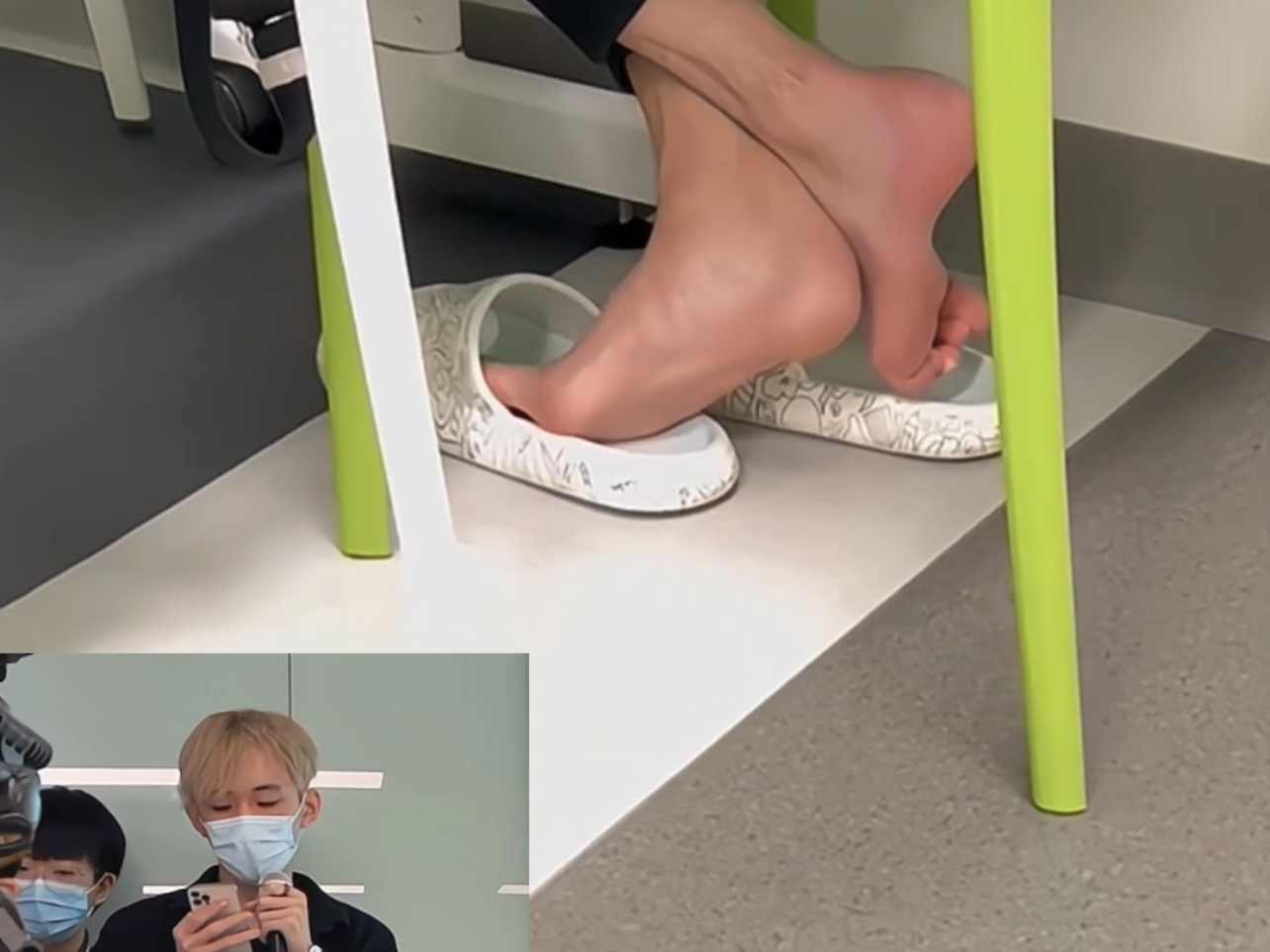 Handsome masked student played with his feet full ver