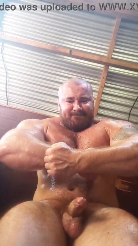 Big furry bear showing off body and cock