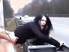 Guy fucks a chick on the side of highway