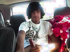 HORNY YOUNG GUY JERKING OFF IN THE BACKSEAT OF HIS CAR