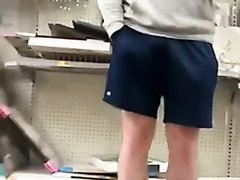 Masturbating through the pocket in a store