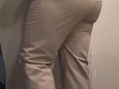 DILF snaps the seams of his tight pants as he sits down