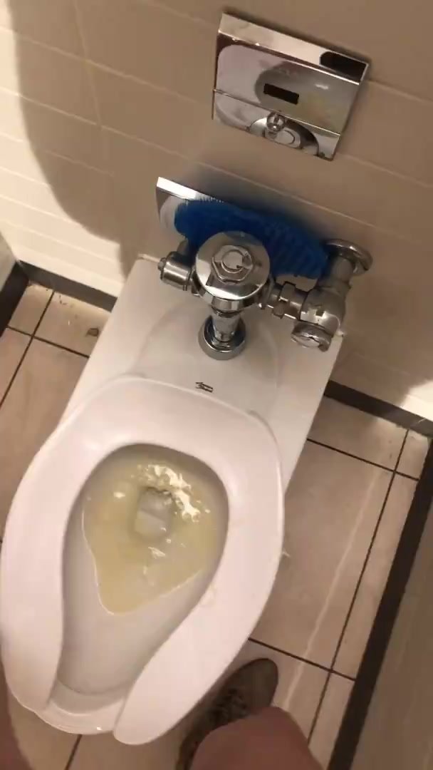 POV standing piss in toilet, squat pees br stall floor