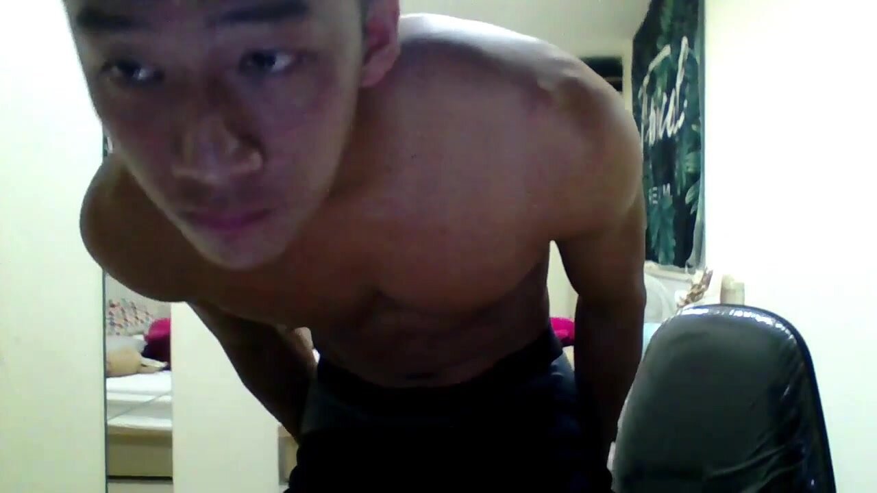 hot muscular asian athlete baited on cam and cum