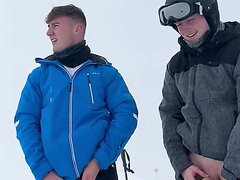 Two sexy lads pissing in the snow