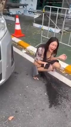 Crazy asian bitch pissing in the street