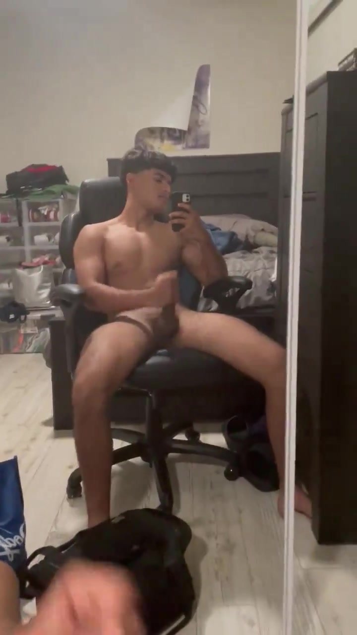 Stroking in front of mirror till he nuts
