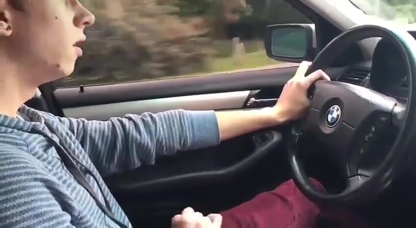 Boy filmed by his buddy stroking while driving