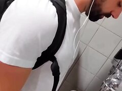 HOT BEARDED MAN SPIED PISSING IN PUBLIC URINAL