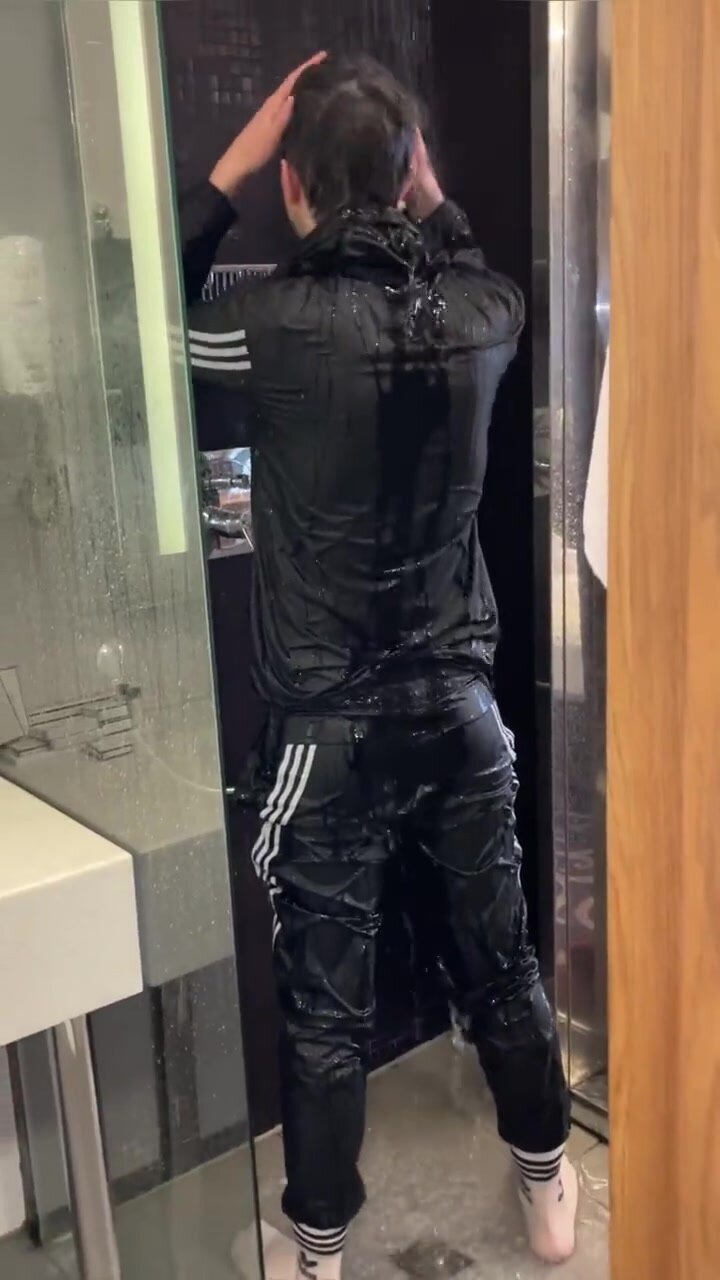 adidas tracksuit in shower