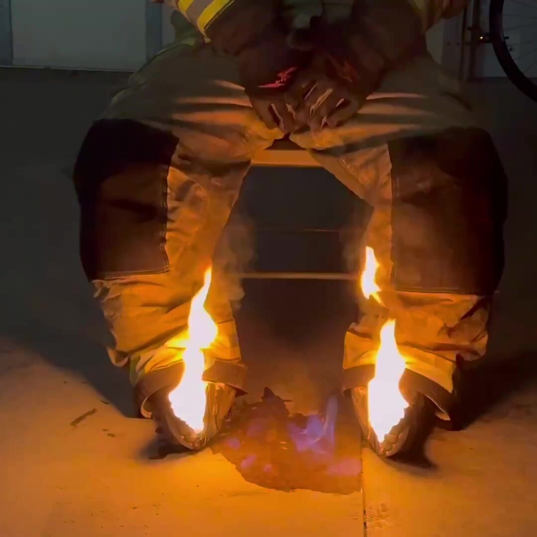 Firefighter lights his shoes on fire