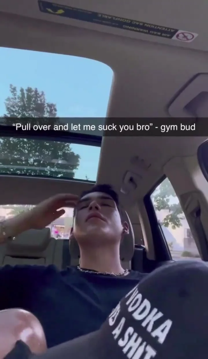 Gay blowjob: Throating sweaty gym cock in the car… ThisVid.com