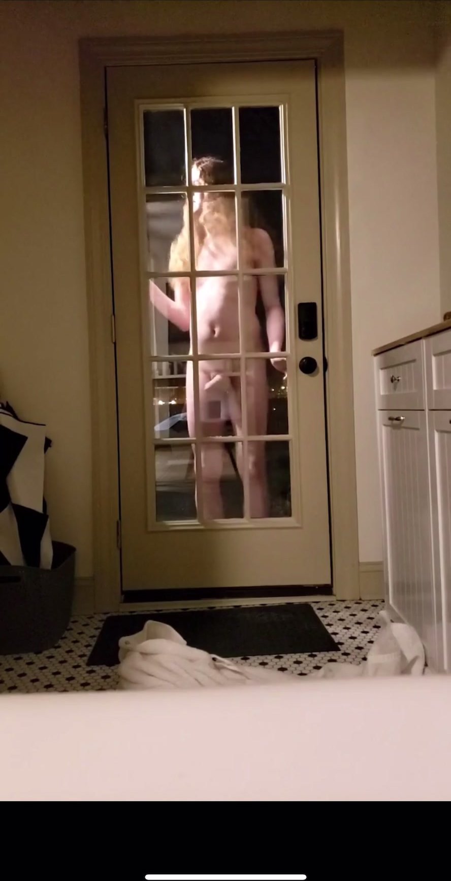 Long Haired Nerd Locked Out Naked