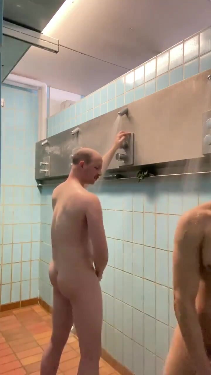 Younger fucks mature man in public shower