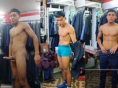 Sexy lad being sucked while trying those clothes on