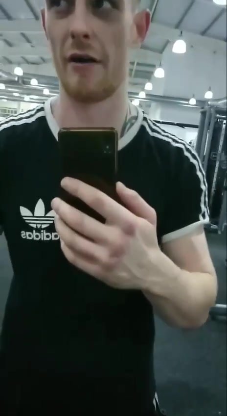 hung British ginger shows off in the gym