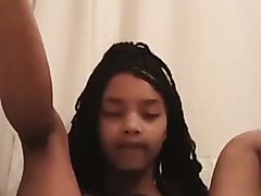 Ebony teen uses ice cream scooper for her wet pussy