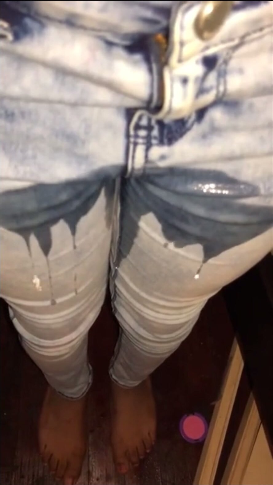 black girl pees jeans