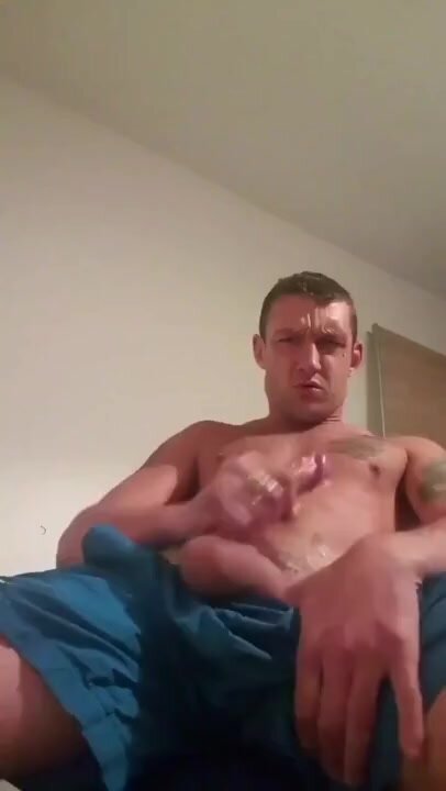 fit scally guy in blue shorts wanks and cums
