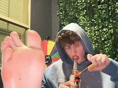 Cocky young alpha degrades and smokes from his bong