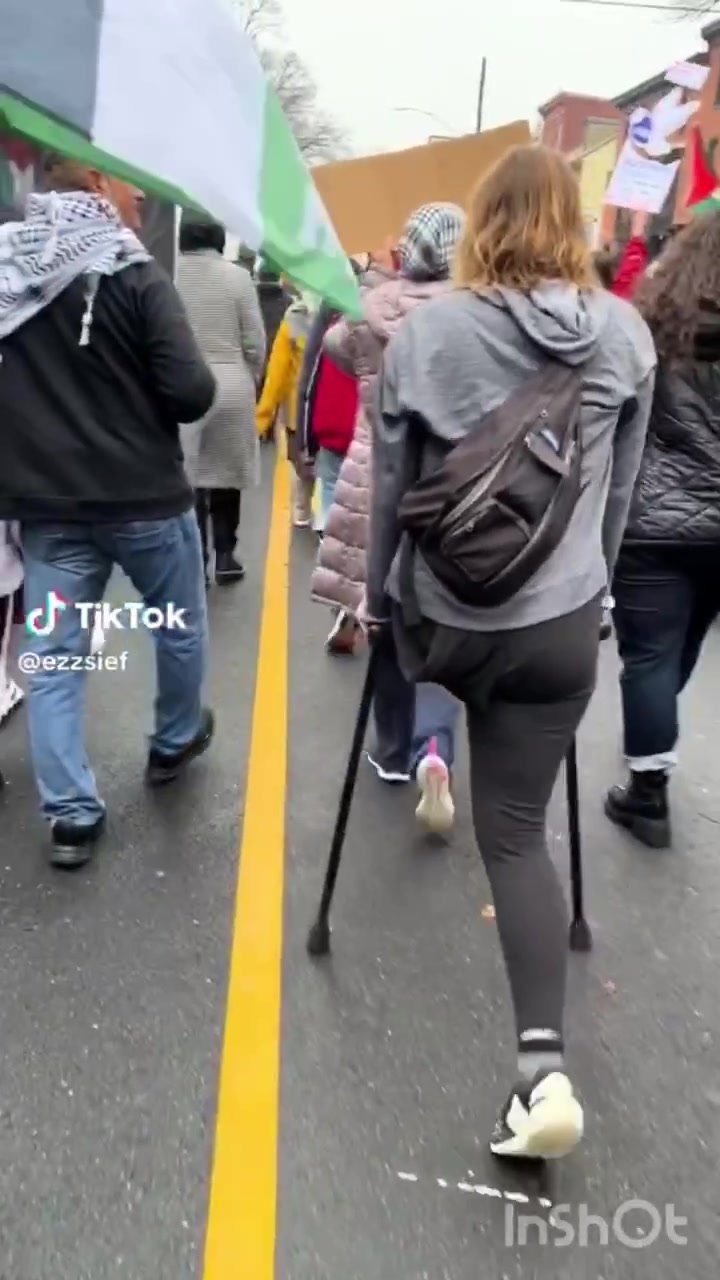 Hip amputee during a protest